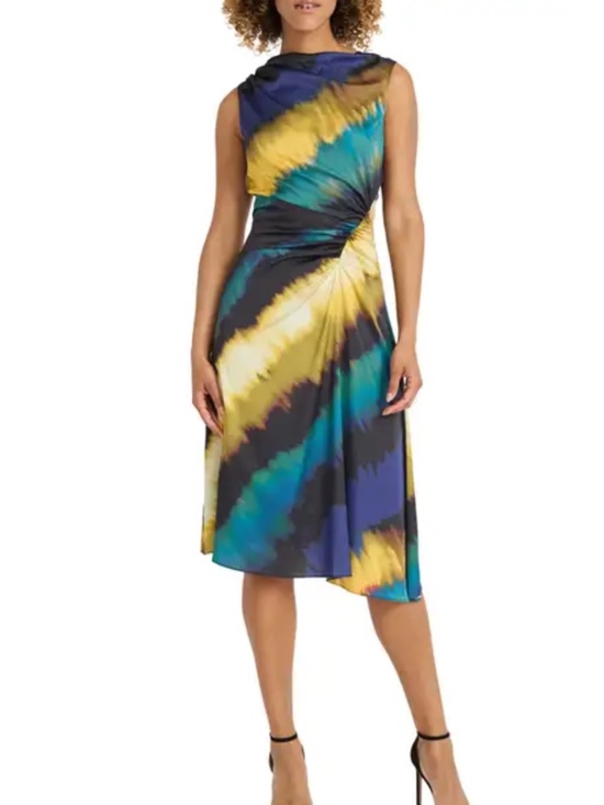 Maggy London Dresses & Skirts - Maggy London Ruched Asymmetric Hem Midi Dress, size 12